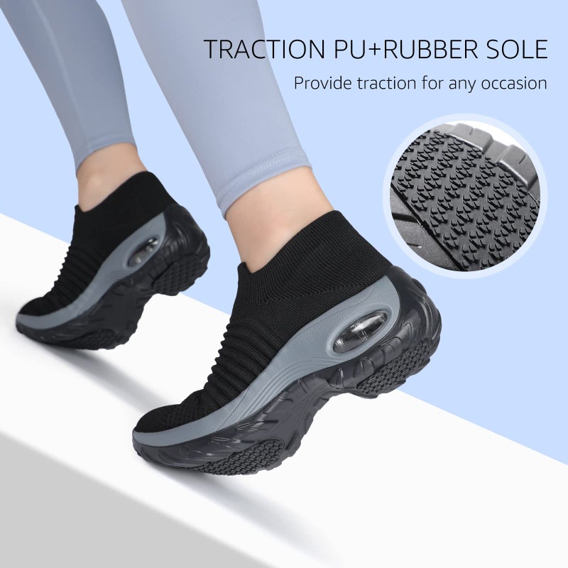 HKR Womens Walking Tennis Shoes Slip On Light Weight Mesh Platform Work Sneakers Black 9.5 US (ZJW1839heise42) - Image 3